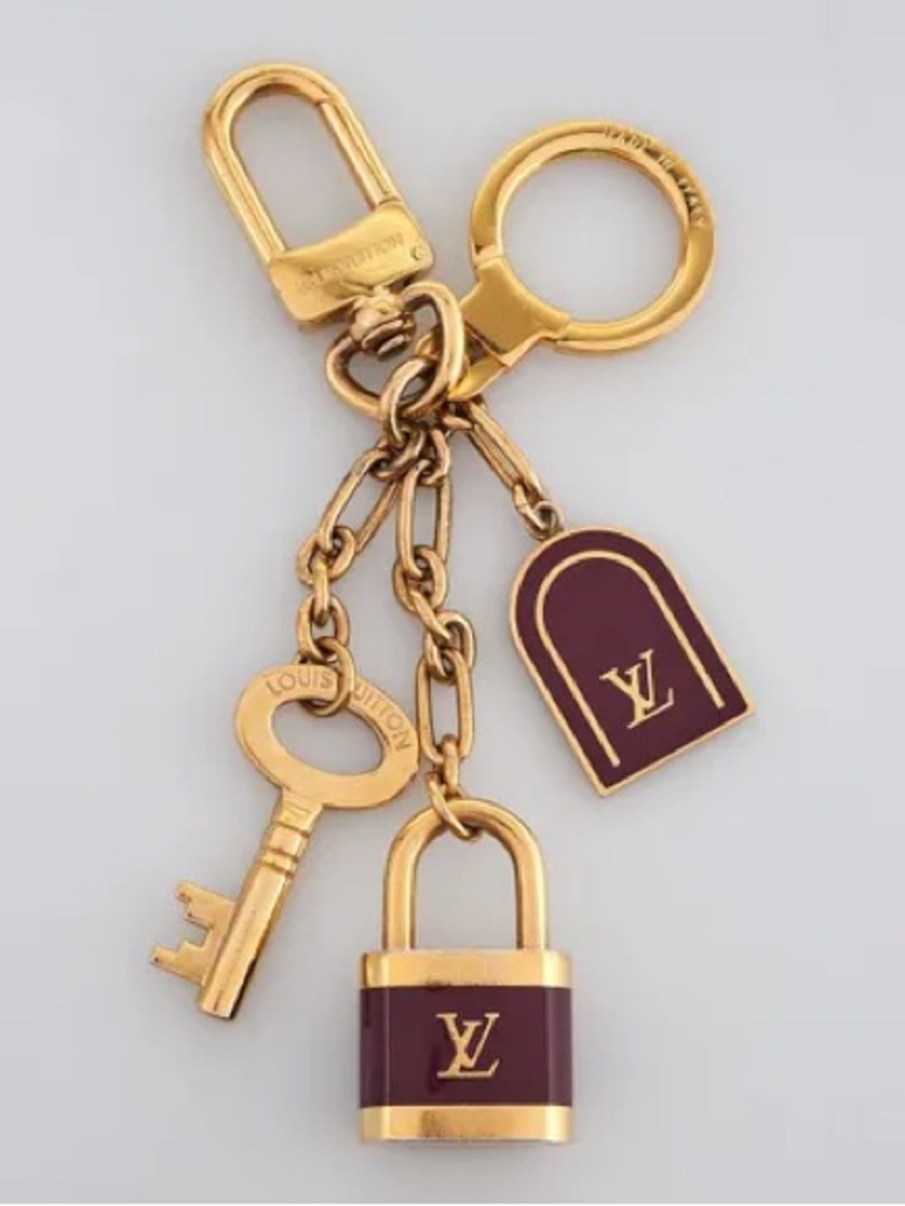 Louis Vuitton Burgundy/Gold Key And Lock Key Holder And Bag Charm